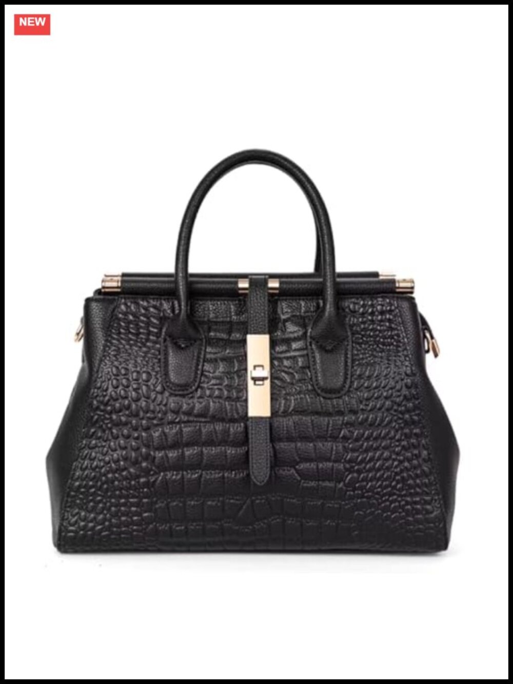 Genuine Leather Crocodile Print Handbag Large Capacity Detachable Strap
